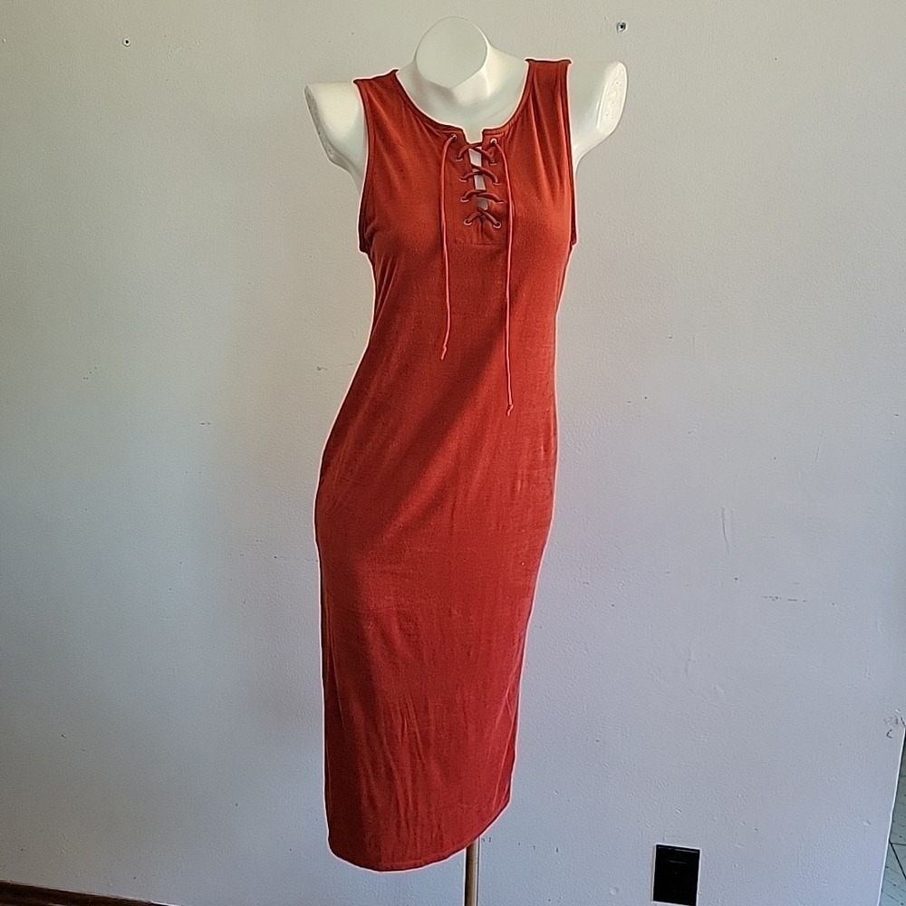Vintage Papaya Faux Suede Midi Dress‎ Small Rust Lace Up Woodland Fairy Retro